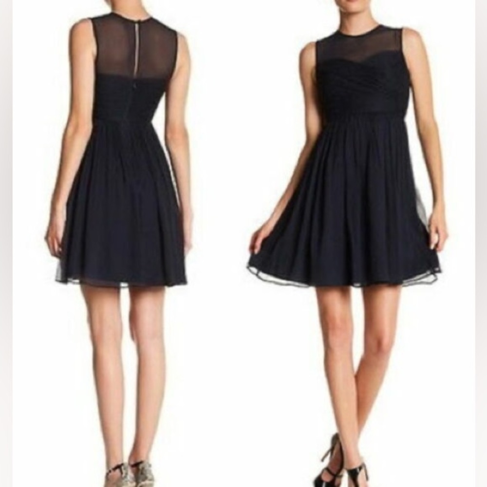 J Crew Clara Dress In Silk Chiffon Sheer Panel Cocktail Dress